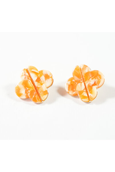 momqi Orange Marble Patterned Four-Petal Flower Earrings
