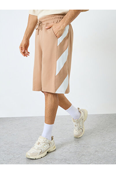 Styli Oversized Cotton Terry Block Striped Shorts