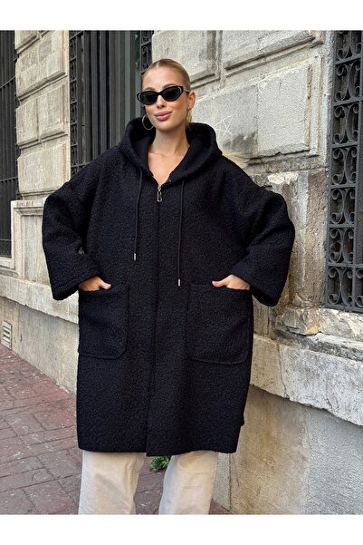 SaklıButik Women's Square Pocket Zippered Curly Jacket