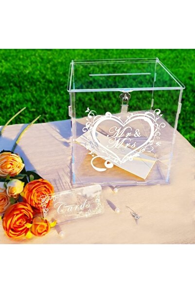PEUTIER Cutie cadou de nuntă, capacitate mare, acril transparent cu încuietoa...