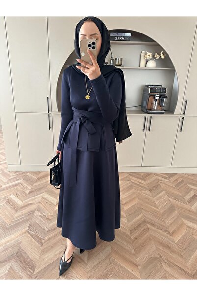 Blue Morpho Puf Scuba Fabric Belted Skirt Set