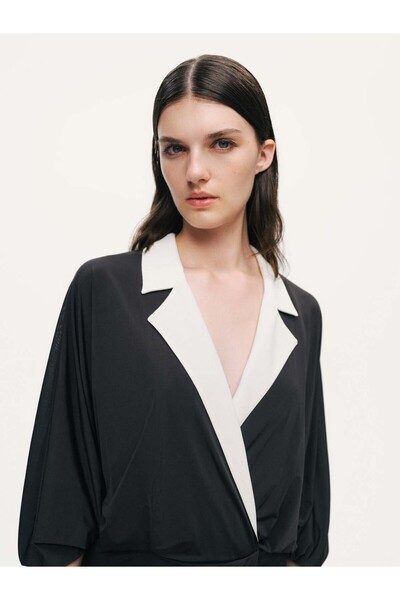 Nocturne Kontrast Yakalı Maxi Elbise