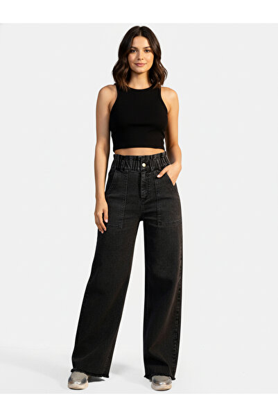 Take Two By Styli Black Mid Rise Wide Leg Jeans