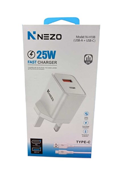 Generic 25W Fast Charging Charger with USB and Type-C Ports and Type-C Charging Cable (White)