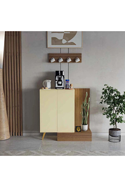 Stylish Home Brown and beige coffee corner table with hanging shelf - RC55