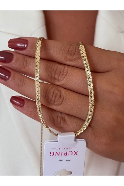 Butik XUping 14K Altın Kaplama Desenli Yassı Zincir Kolye