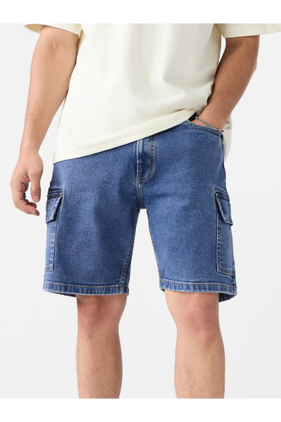 The Souled Store By Styli Men Blue Denim Cargo Shorts