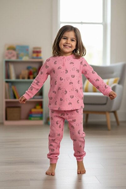 morbella Girls/Boys Long Sleeve Patterned Cotton Pajama Set Waffle Fabric