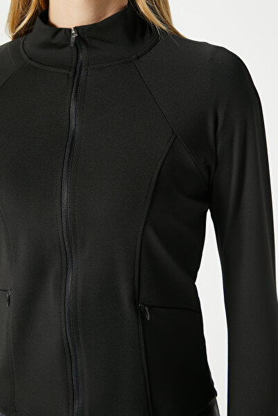 Ritnice Jogging Fitted Black Sports Jacket / Cardigan with Pockets and Finger Loops
