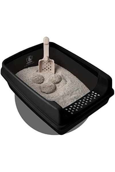 Cat Royale Large Litter Box with Scoop, Black, High-Wall Anti-Leak Design, Polypropylene, 50 x 20 x 35 cm