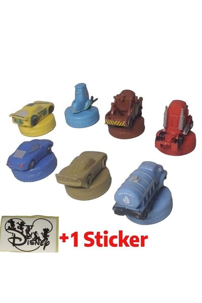 Disney Set 7 Figurine Stampeez Cars, Cars 3, V2, Bucsa Fulger McQueen cu Sticker