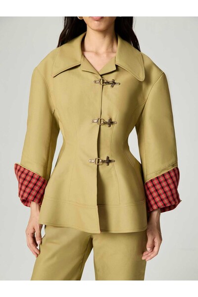 Nocturne Plaid Cuffed Jacket with Hook Accessories