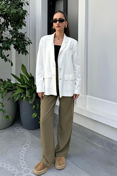 Nazliye Beyaz Premium Blazer Ceket