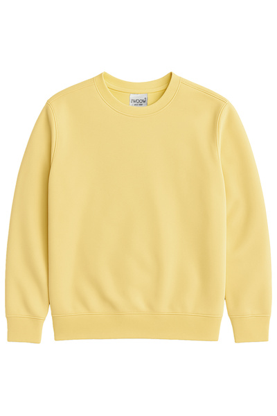 THE WOOW Unisex Basic Long Sleeve Crew Neck Yellow Sweatshirt