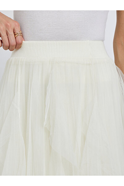 Take Two By Styli Off White Tulle Mesh Midi Skirt