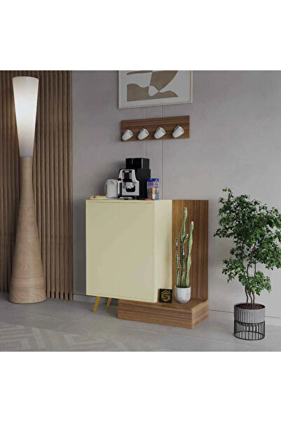 Stylish Home Brown and beige coffee corner table with hanging shelf - RC55