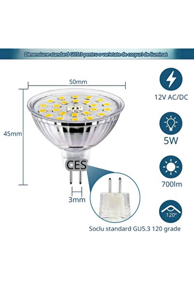Lightwell LED Bulb MR16 Wondlumi, Cool White 6000K, 6.5W (equivalent 60W), 700lm, 12V, 120°, Set of 10