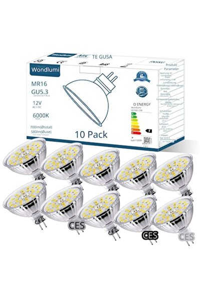 Lightwell LED Bulb MR16 Wondlumi, Cool White 6000K, 6.5W (equivalent 60W), 700lm, 12V, 120°, Set of 10