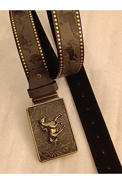 Butik Tülin حزام من الجلد الصناعي الأصلي للجنسين باللون الرمادي مطبوع بنقش بر...