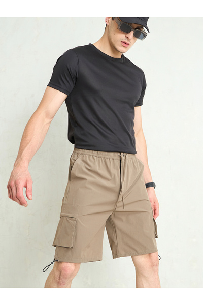 Mascln Sassafras By Styli Beige Cargo Pocket Parachute Shorts