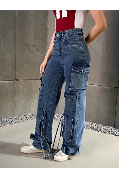 Sassafras By Styli Blue Washed Multi Pocket Cargo Jeans