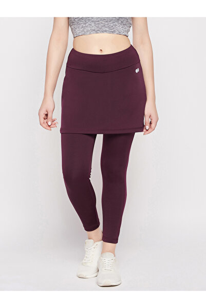 Clovia By Styli Maroon Snug Fit Active Skirt with Attached Tights