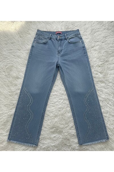 asyagiyimavm25 Asissa 💎 Işıltılı Taş Detaylı, Yüksek Bel Rahat Kesim Kot Pan...