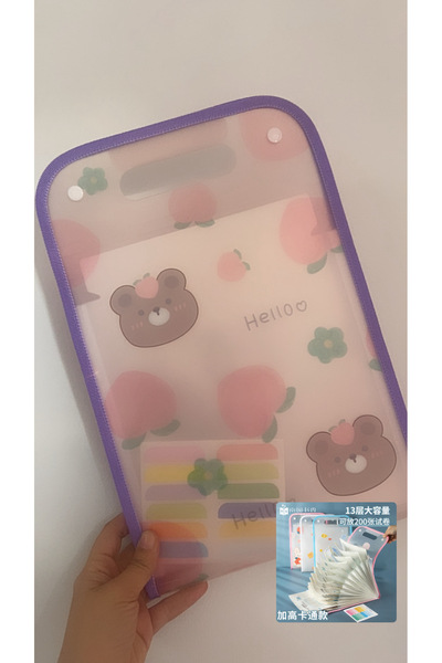 synshop Kawaii 13 Compartments A4 Size Test Paper Storage Snap Closure Portable Large Capacity File Bag