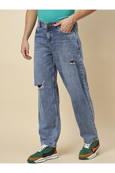 High Star By Styli Mid Rise Loose Fit Distressed Pure Cotton Jeans