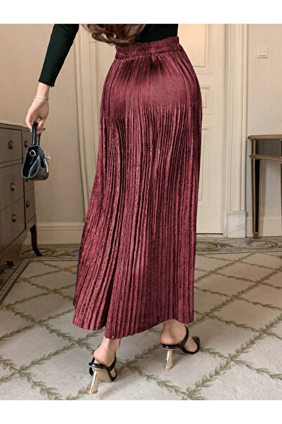 Take Two By Styli Solid Elastic Waist Pleated Detail A-Line Maxi Skirt