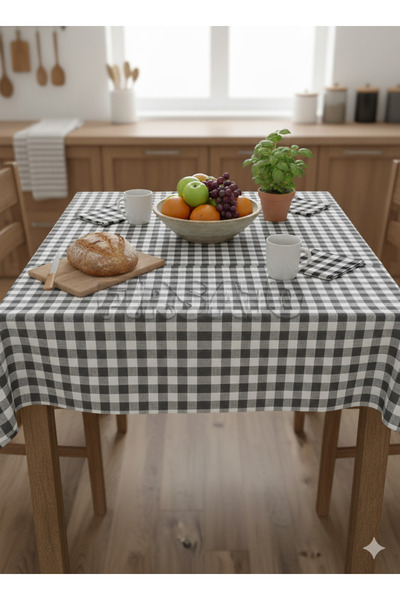 Fırsato Karevibe Tablecloth 160X160Cm and Napkin Set 45X65Cm – Square Pattern, 5 Pieces
