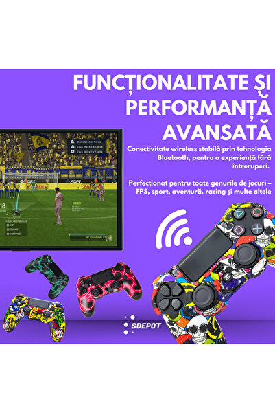 SDEPOT ® wireless controller, compatible with PS4, rechargeable battery, graffiti joker model