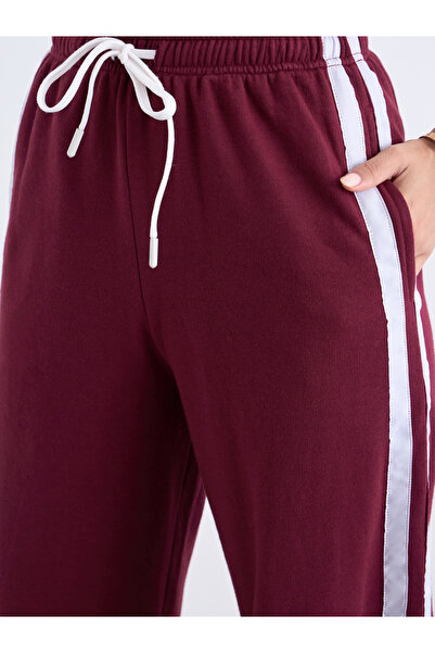 Styli Burgundy Side Seam Taping Detail Wide Leg Joggers