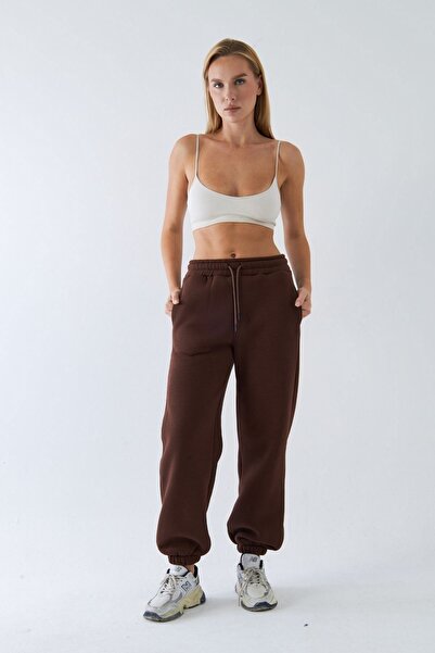 The Champ Clothing oversized Φούτερ Unisex Καφέ – επένδυση fleece Κλωστές, Ελαστική μέση, Τσέπες, Άνετη εφαρμογή