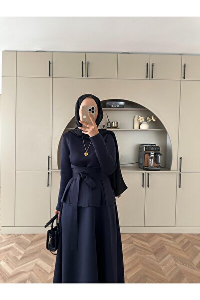 Blue Morpho Puf Scuba Fabric Belted Skirt Set