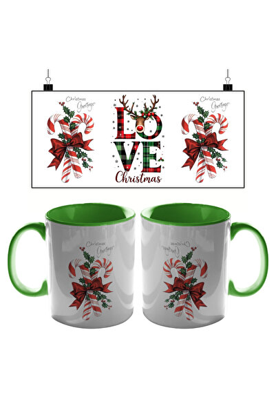 PRİNTOPİA DESİGN كوب سيراميك أحمر وأبيض مع زخارف الغزلان وقصب السكر كهدية للع...