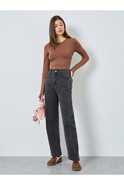 Styli Mid Rise Plain Wide Leg Jeans