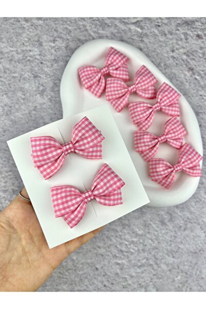 Toka Sepetim Pembe Ekose Fiyonk Toka 1 Çift Küçük Boy