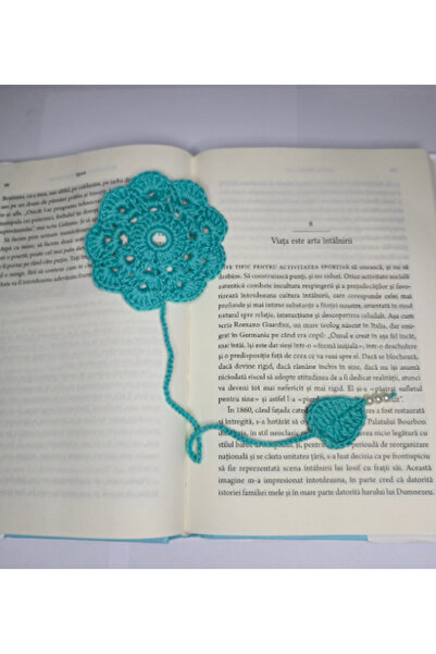 Amma Design Semn de carte croșetat „Turquoise Bloom” cu perlă