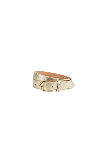 Posete Fagaras Leather Belt - Gold, 110 cm Length, 3 cm Width, Genuine Leathe...