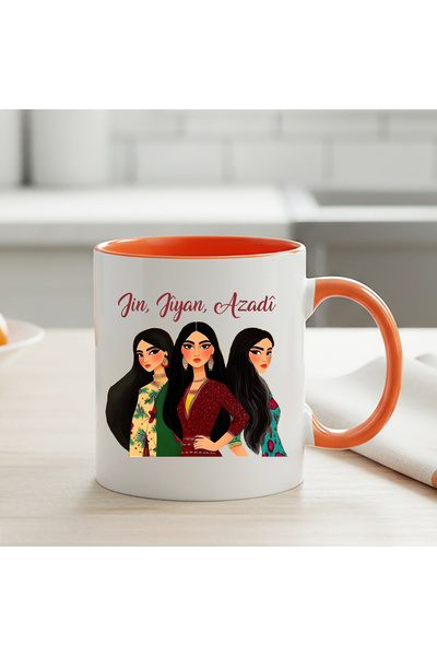 ZERYA Kurdish Jin Jiyan Azadi Designed Orange Classic Mug - Jin Jiyan Azadi Orange Cup