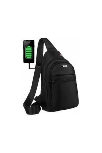 Peterson Rucsac bărbătesc cu port USB, 4 buzunare, negru, 30x17x8.5 cm