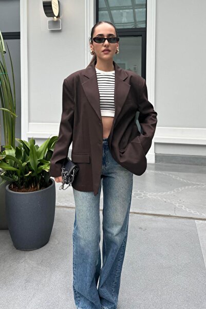 Nazliye Kahverengi Oversize Blazer Ceket