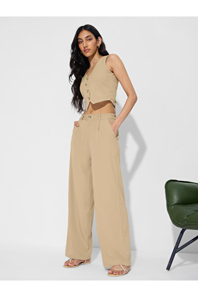 The Souled Store By Styli Brown Wide Leg Trousers with Belt Loops