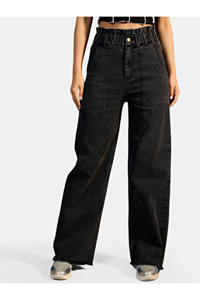Take Two By Styli Black Mid Rise Wide Leg Jeans