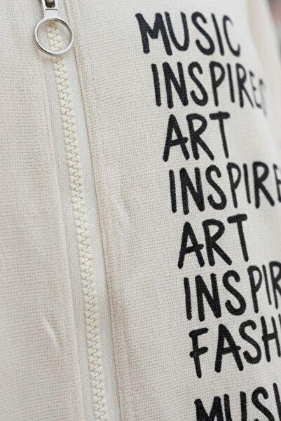 Kübra Tekstil Women's Beige Hooded Zippered Oversized Summer Printed Cotton Cardigan-Jacket - Women's Jacket