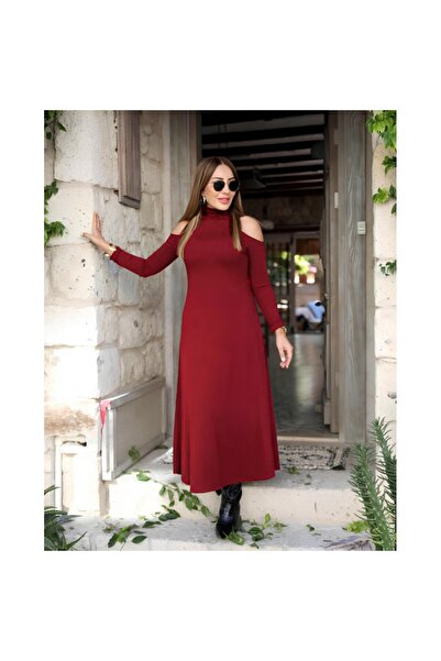 vuvutasarım New Season Women's Turtleneck Off-The-Shoulder Long Sleeve Janjan Crepe Dress 72168