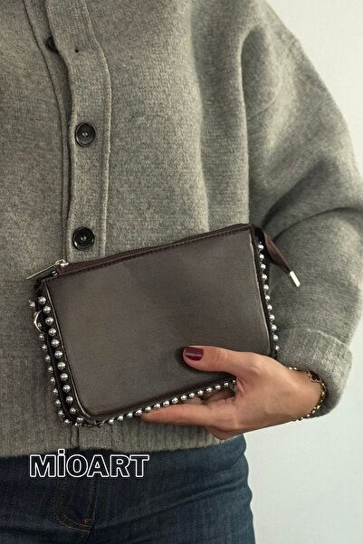 MioArt Geantă de umăr pentru femei cu model croco cu mărgele și curea cu lanț