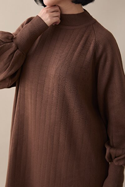InStyle Long Balloon Sleeve Brown Knitwear Dress