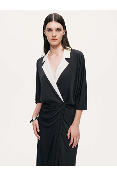 Nocturne Kontrast Yakalı Maxi Elbise